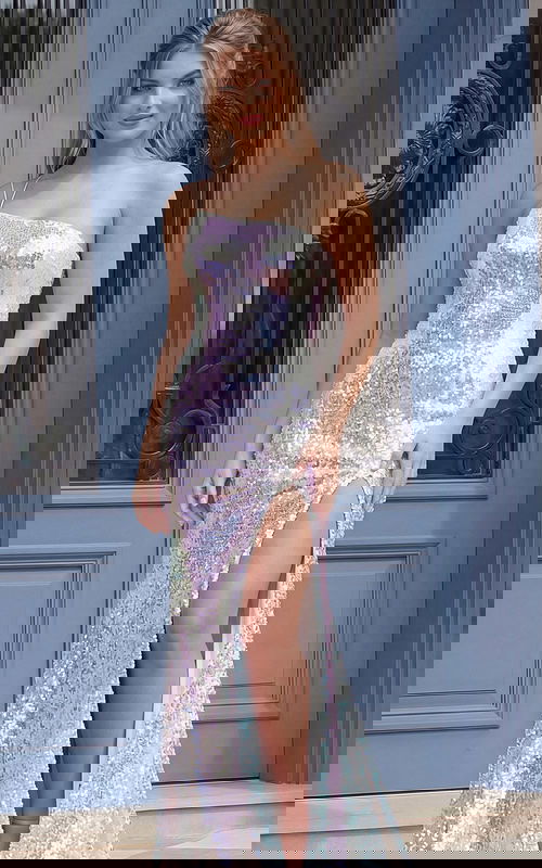 lilac sequin high slit dress 39099