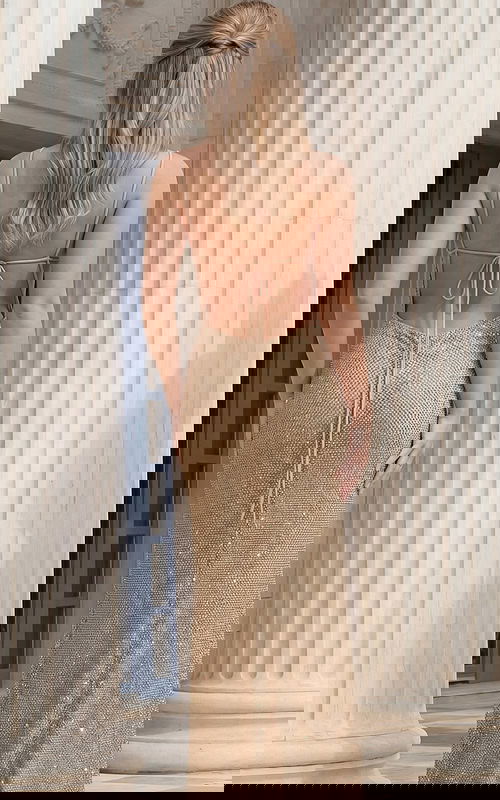 embellished nude backless dress 39252