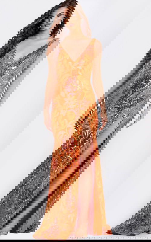 Orange Floral Sequin Prom Dress