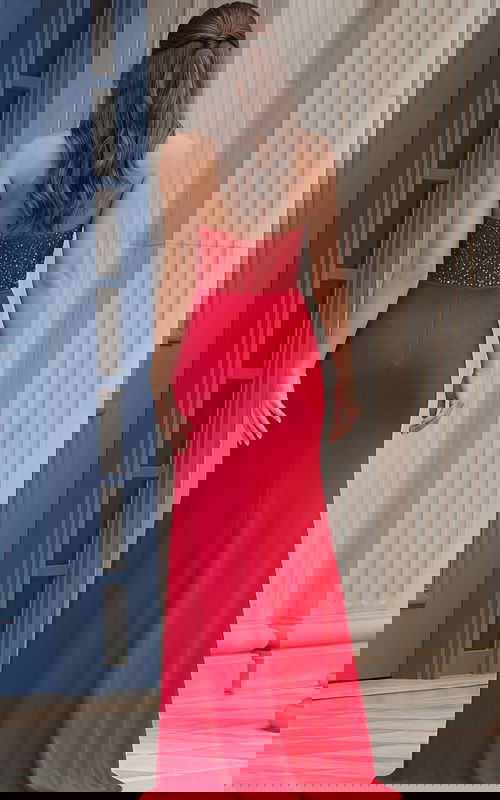 back of red strapless dress 43589