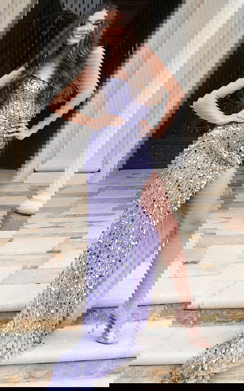 Shimmering evening dress with structured bodice