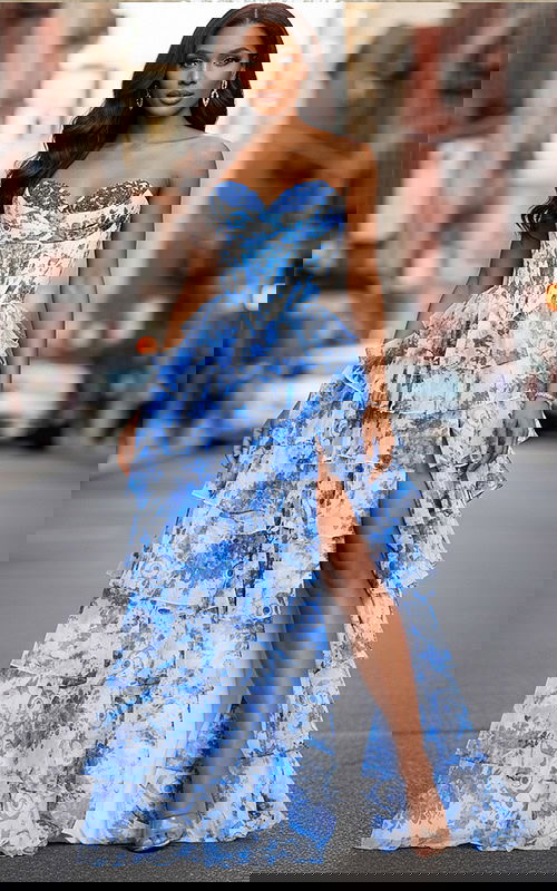 blue sweetheart neckline dress 47029