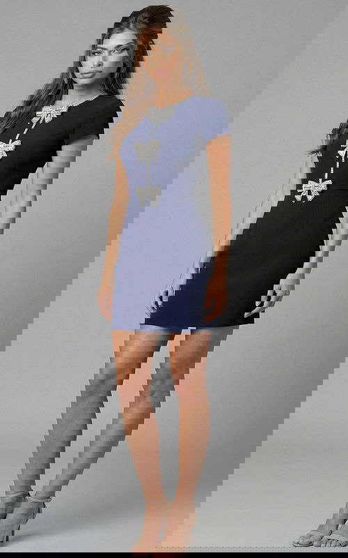 short sleeves sheath short dress with bow details 47618