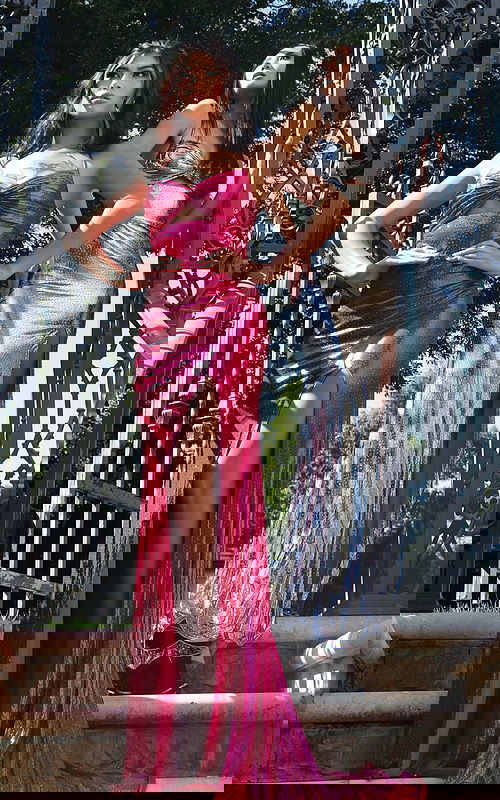 Hot pink and silver shimmer dress with lace-up back and front cutout