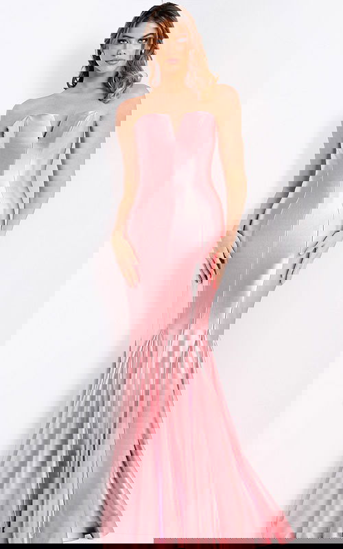 Blush pink fitted gown with flared mermaid skirt