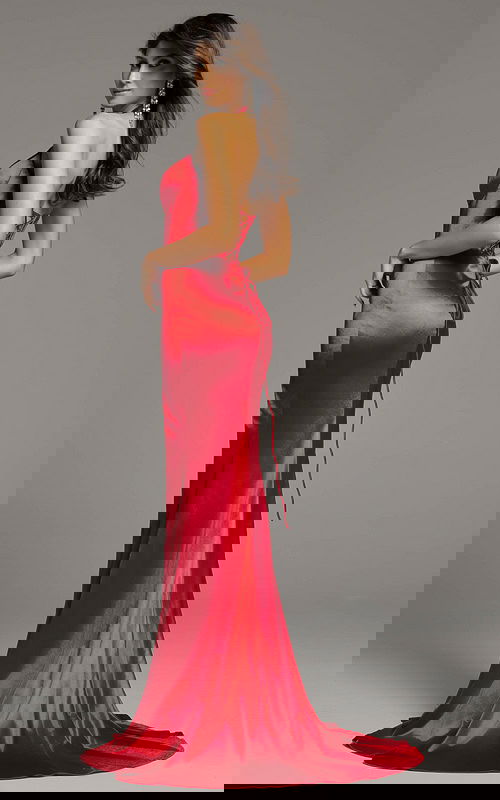 red halter neck dress D5032